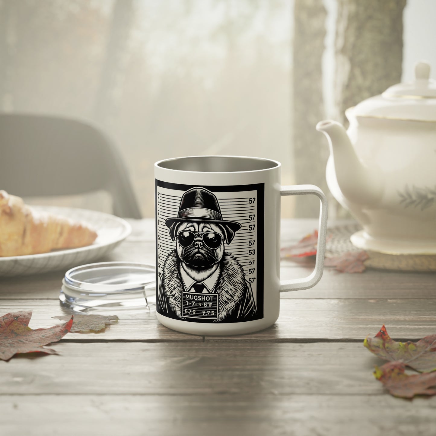 Funny Insulated Coffee Mug - Pug Mugshot Mug, 10oz