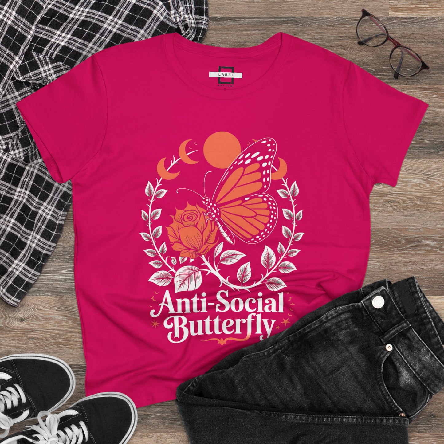 Anti-Social Butterfly Women's Cotton Tee - Stylish & Comfortable Graphic Tee