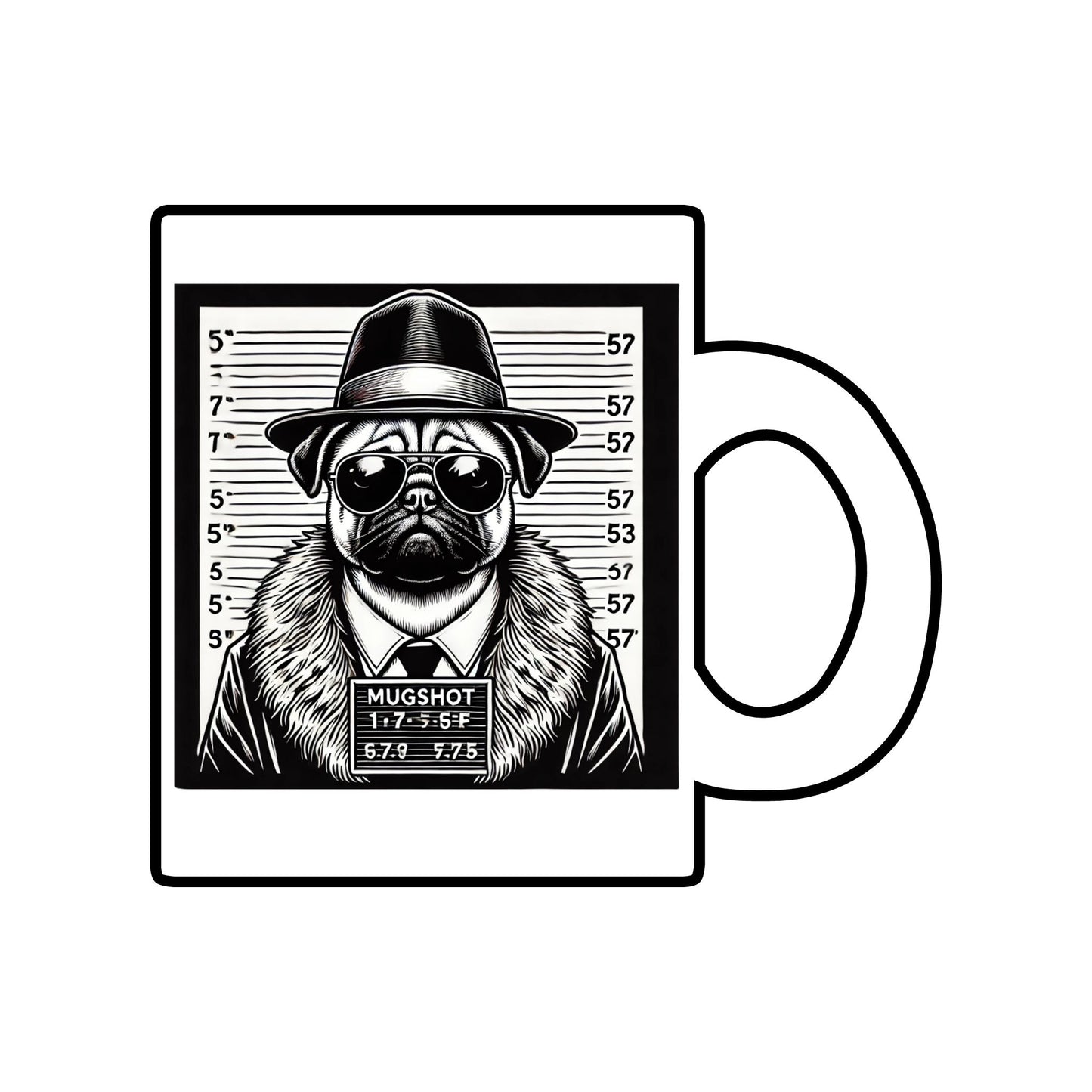 "Funny Pug Mugshot" Clear Glass Mug with Handle, 10oz