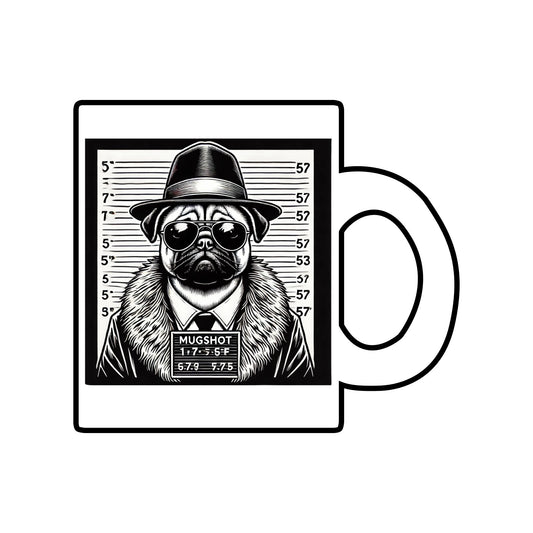 "Funny Pug Mugshot" Clear Glass Mug with Handle, 10oz