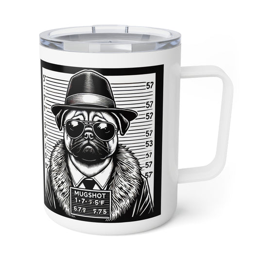 Funny Insulated Coffee Mug - Pug Mugshot Mug, 10oz