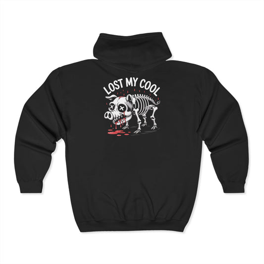 Unisex Heavy Blend™ Zip Hoodie - 'Lost My Cool' Skeleton Pig Design