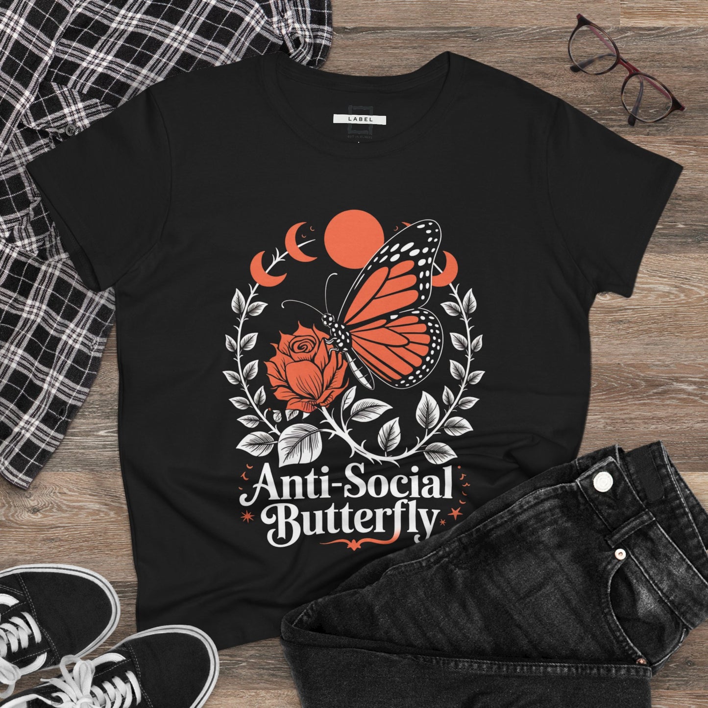 Anti-Social Butterfly Women's Cotton Tee - Stylish & Comfortable Graphic Tee