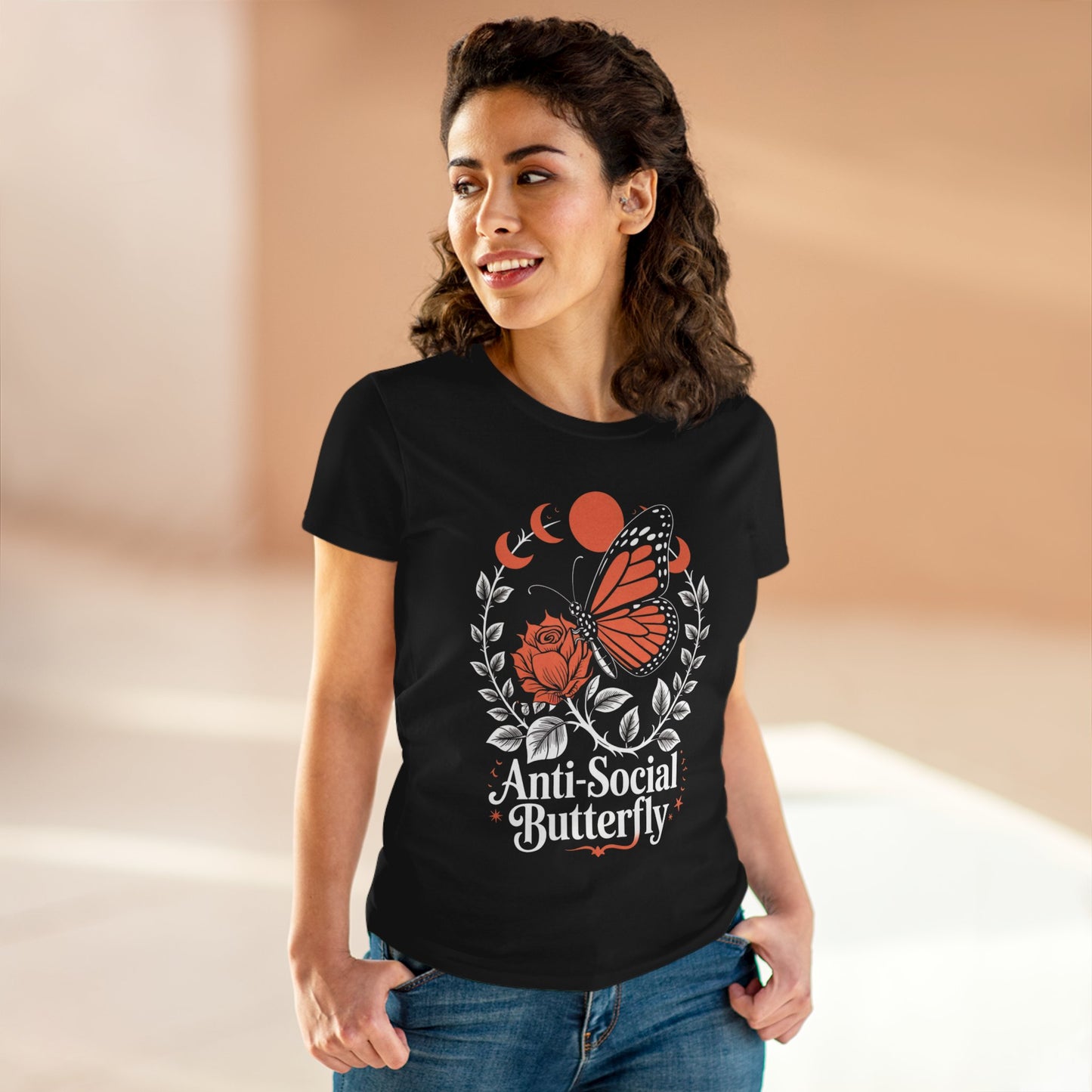 Anti-Social Butterfly Women's Cotton Tee - Stylish & Comfortable Graphic Tee