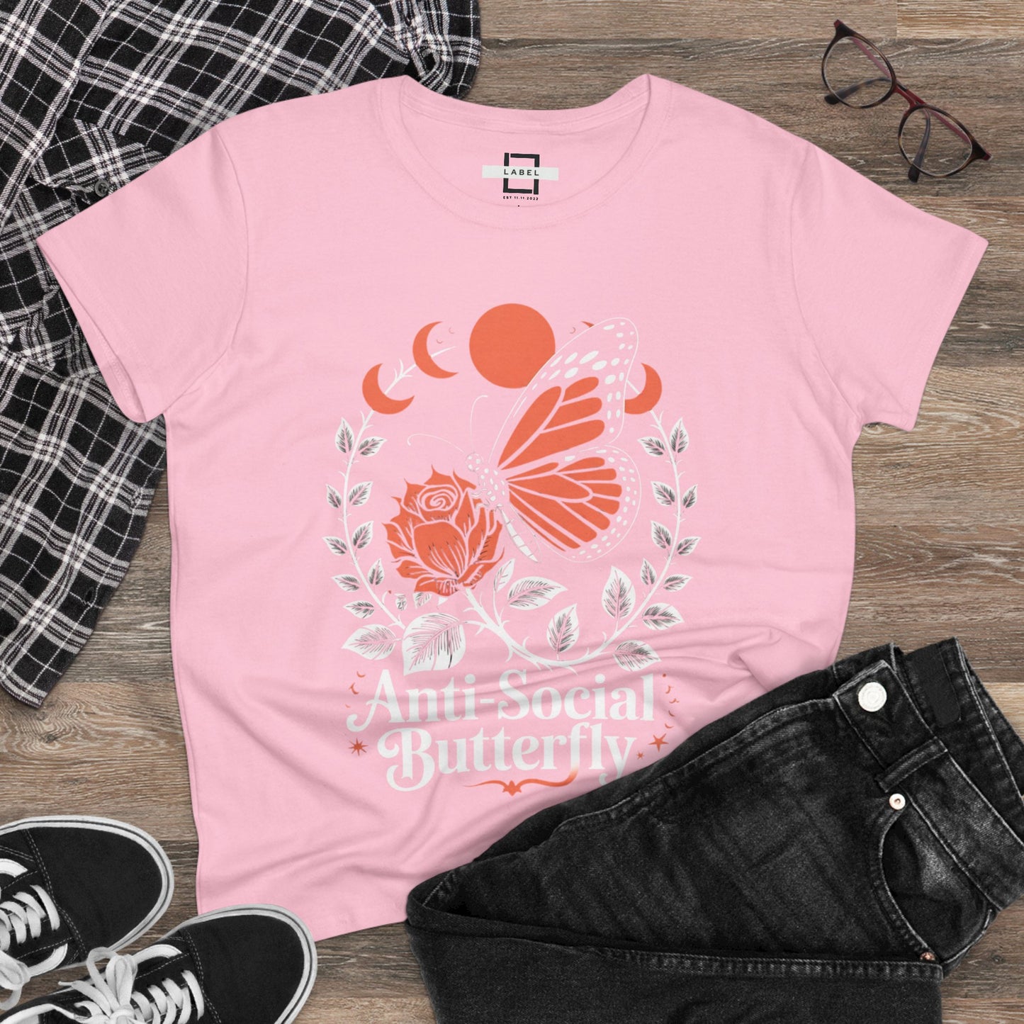 Anti-Social Butterfly Women's Cotton Tee - Stylish & Comfortable Graphic Tee